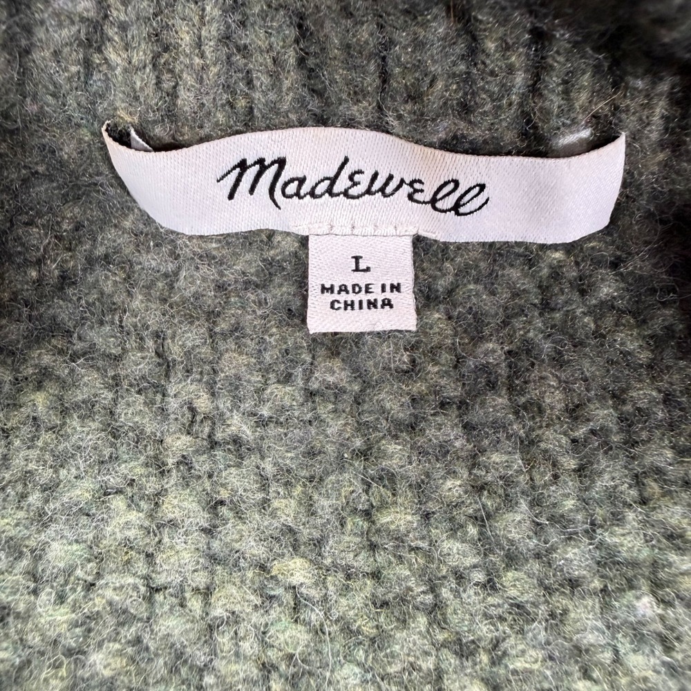 Madewell Womens Sweater Regular Green Ruffle Cable Knit Merino Wool Large - Picture 4 of 7